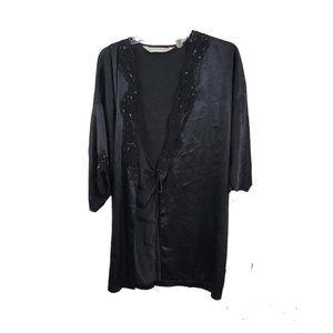 Victorias Secret Womens Black Tie Waist Wrap Robe Lace Trim‎ Sequins One Size